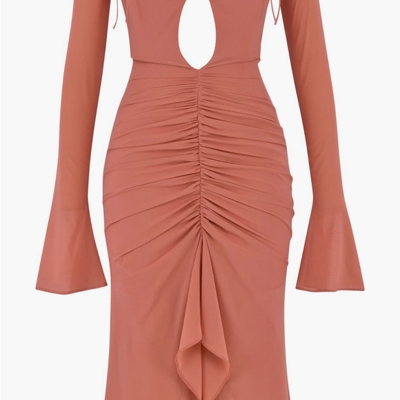 Elegant Rust Long Sleeve Dress - Picture 2 of 3